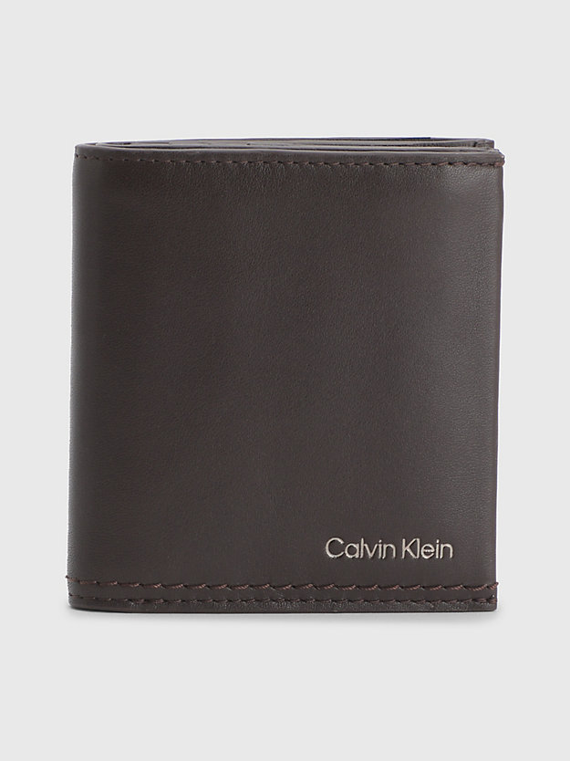 DARK BROWN Cartera de piel con compartimento para billetes y monedero y RFID de hombre CALVIN KLEIN