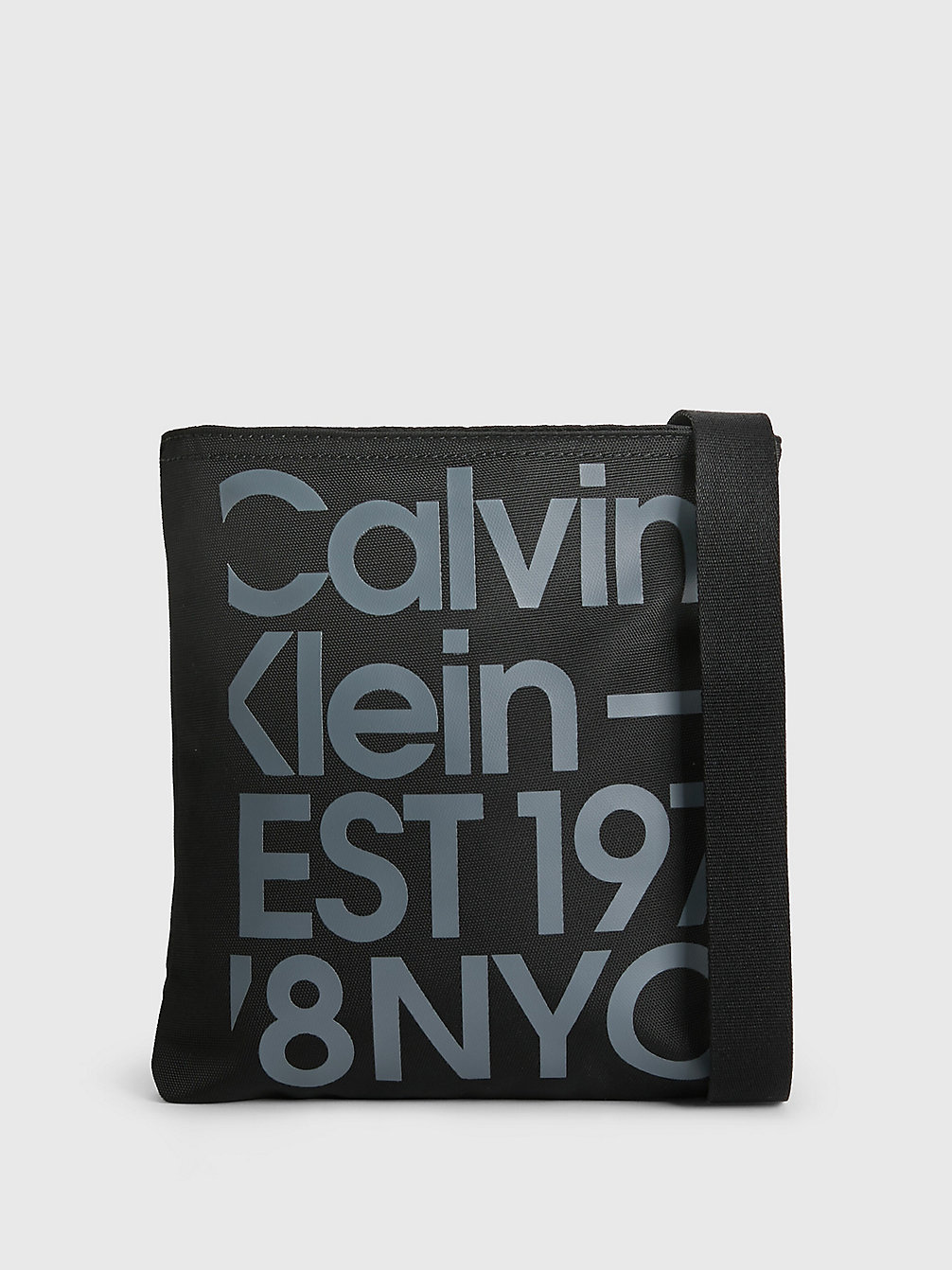 BLACK / OVERCAST GREY PRINT Recycled Flat Crossbody Bag undefined men Calvin Klein