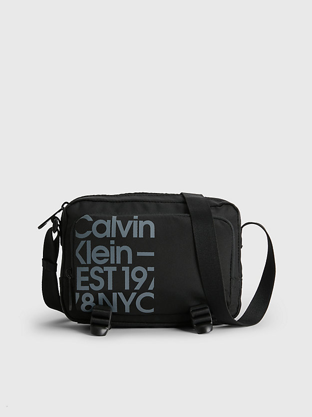 black / overcast grey print recycled crossbody bag for men calvin klein jeans