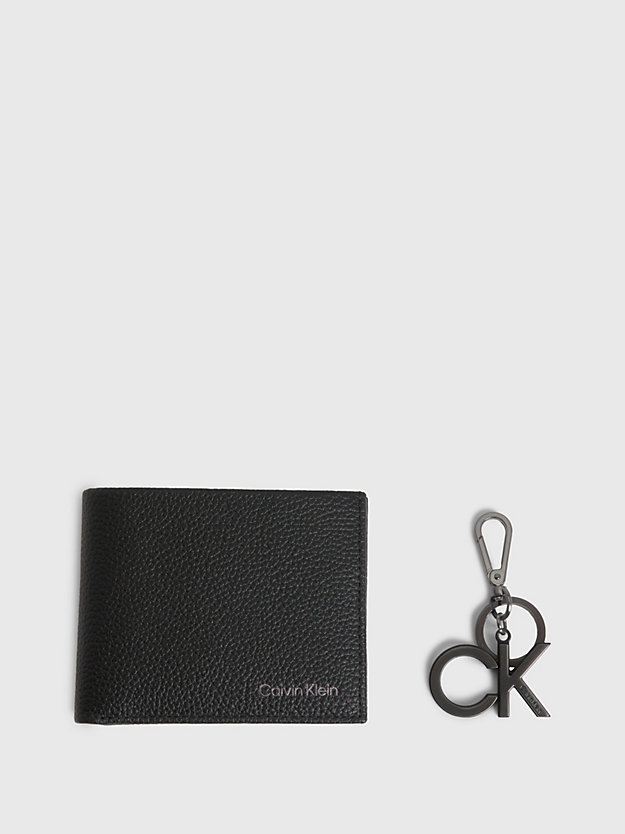 CK BLACK Leather Wallet and Keyring Gift Set for men CALVIN KLEIN