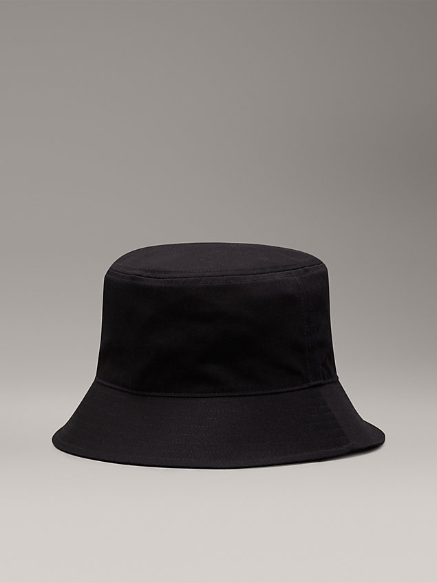 black kapelusz typu bucket hat z bawełnianego diagonalu dla mężczyźni - calvin klein