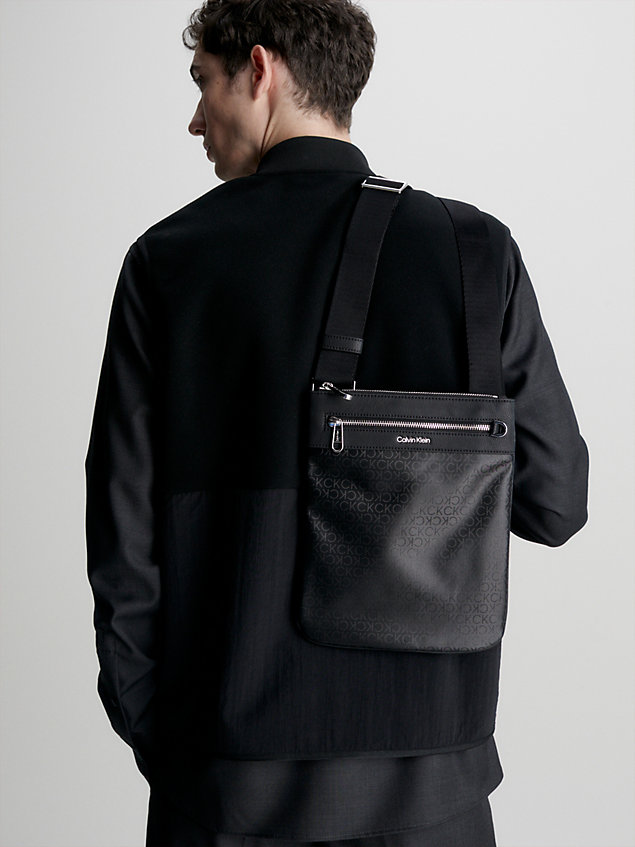 black recycled flat crossbody bag for men calvin klein