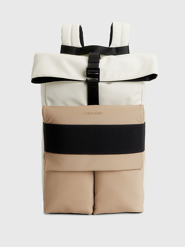 beige recycled roll top backpack for men calvin klein