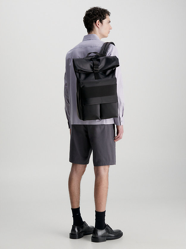 CK BLACK Recycled Roll Top Backpack for men CALVIN KLEIN