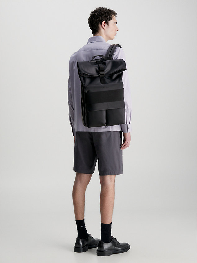 black recycled roll top backpack for men calvin klein