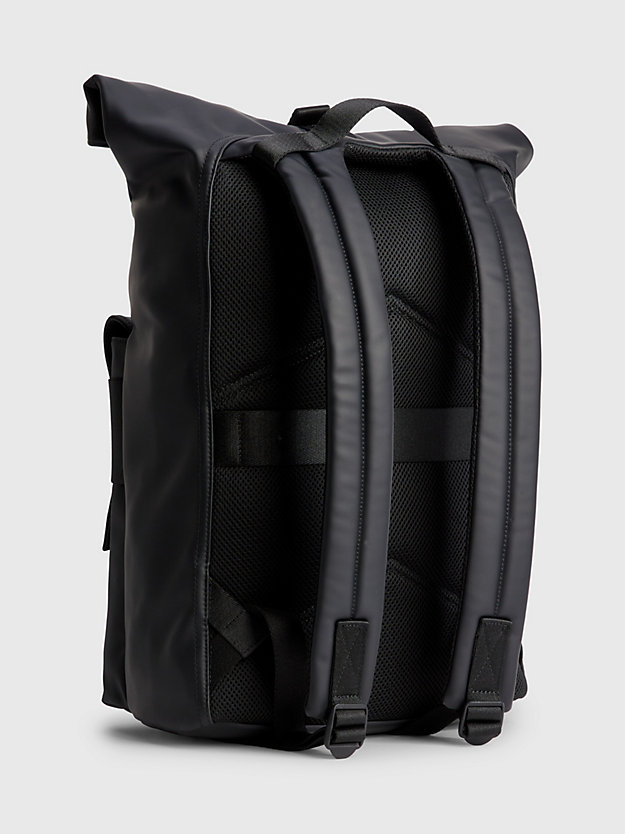 ck black recycled roll top backpack for men calvin klein
