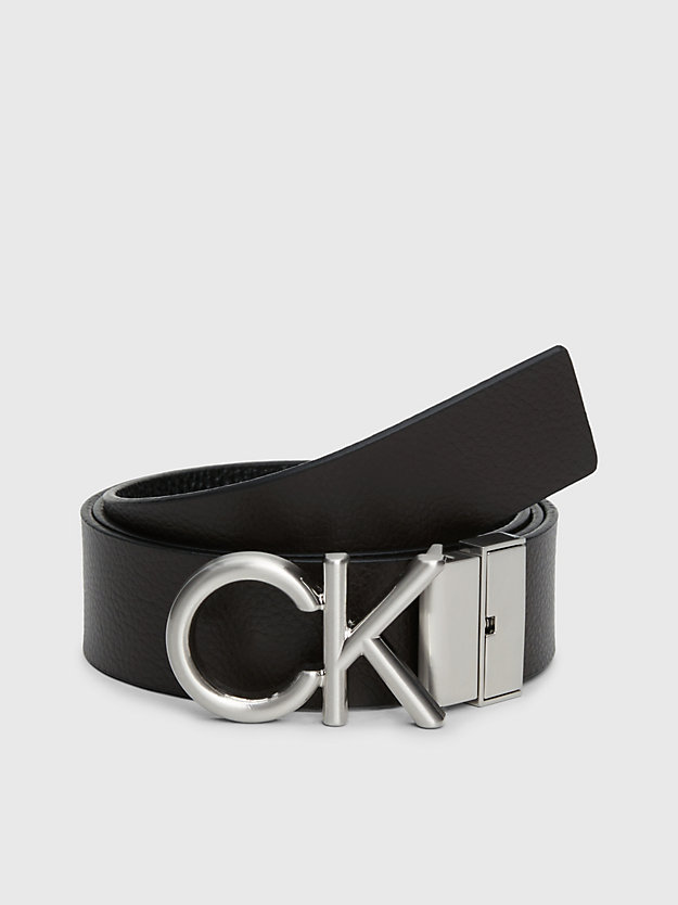 ck black/dark brown reversible leather logo belt for men calvin klein