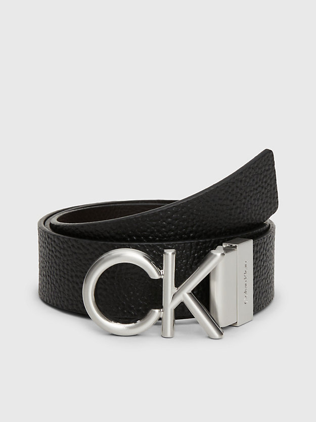 ck black/dark brown reversible leather logo belt for men calvin klein