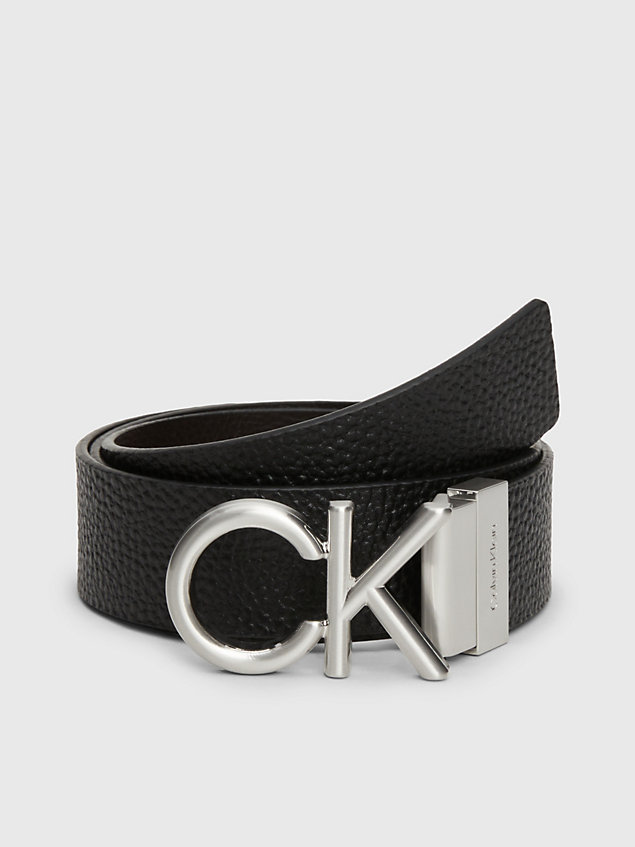 black reversible leather logo belt for men calvin klein