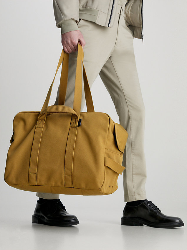 gold recycled weekend bag for men calvin klein