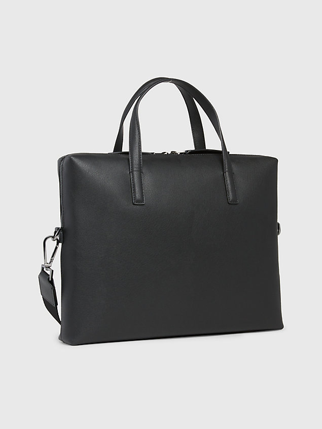 black faux leather laptop bag for men calvin klein