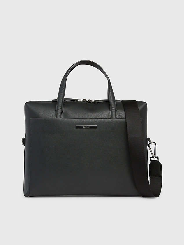 black faux leather laptop bag for men calvin klein