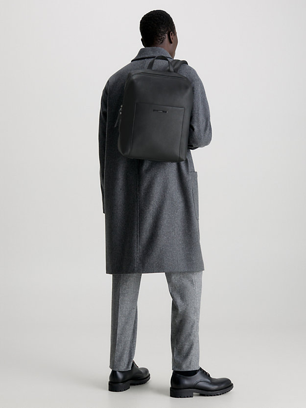ck black faux leather square backpack for men calvin klein