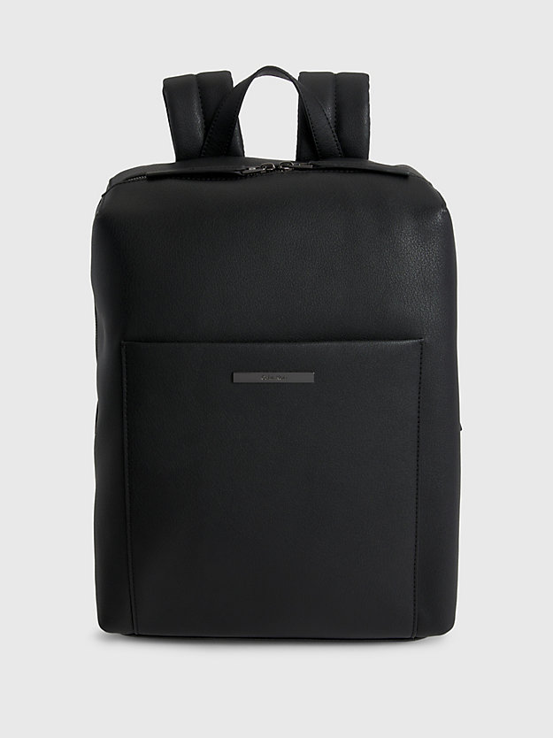 ck black faux leather square backpack for men calvin klein