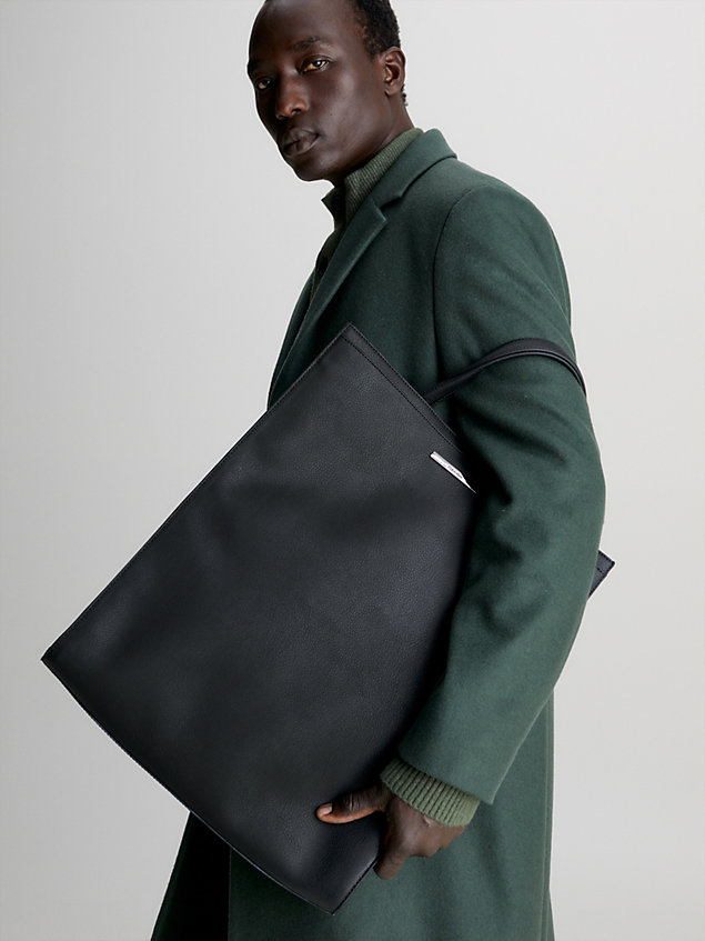 black faux leather tote bag for men calvin klein