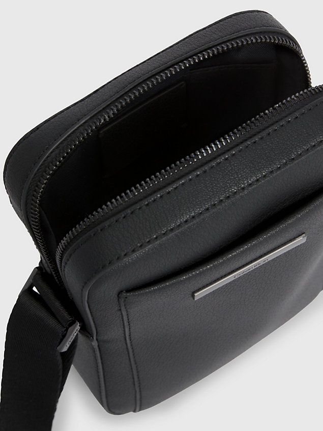 black faux leather crossbody reporter bag for men calvin klein