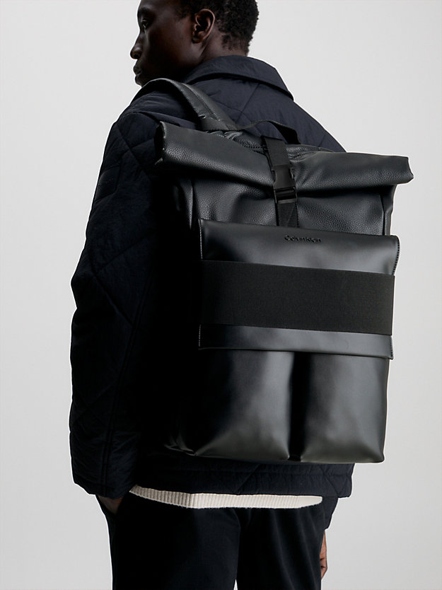 ck black roll-top backpack for men calvin klein