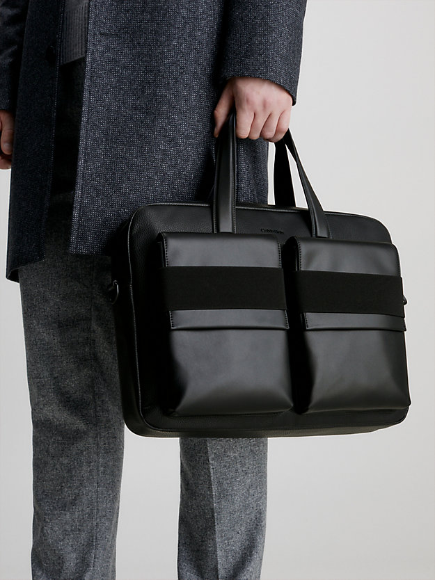 ck black faux leather laptop bag for men calvin klein