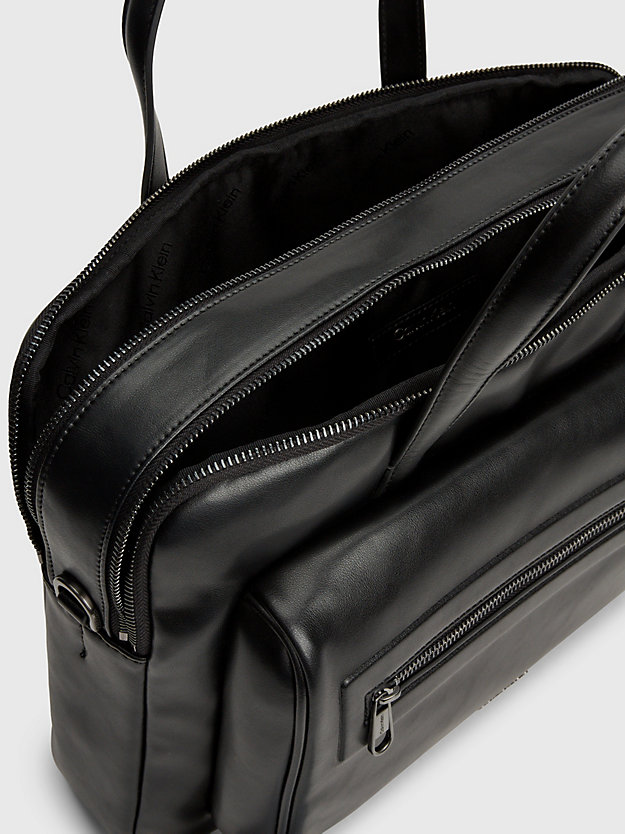 ck black smooth faux leather laptop bag for men calvin klein