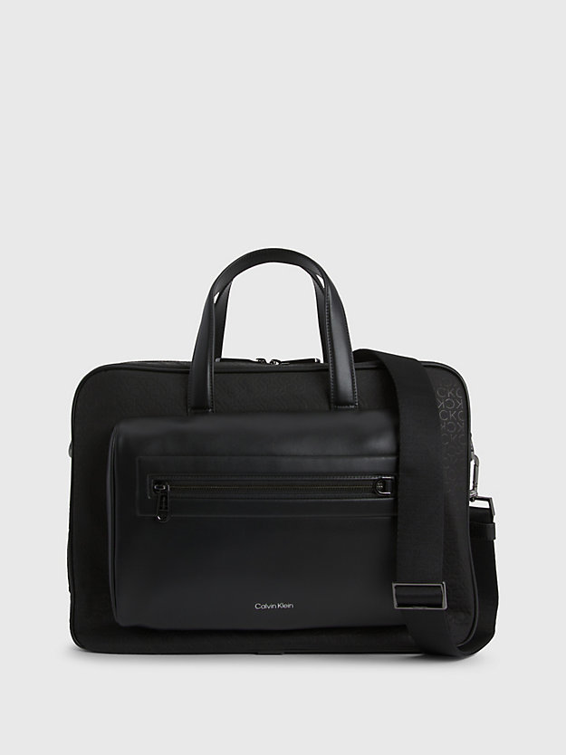 black tonal mono logo-laptoptasche für herren - calvin klein