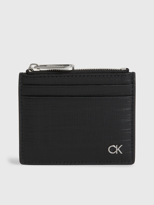 ck black check leather cardholder with zip for men calvin klein