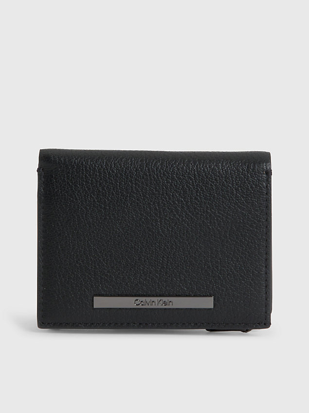 black leather rfid trifold wallet for men calvin klein