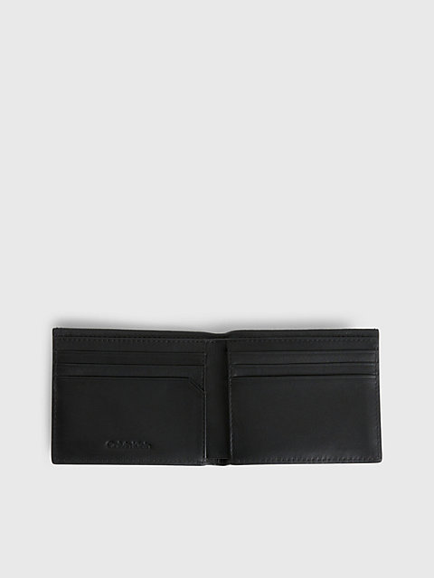 black dunne leren rfid-portemonnee met logo voor heren - calvin klein