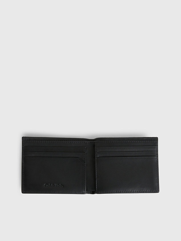 black skórzany składany portfel jednoczęściowy z logo i blokadą rfid dla mężczyźni - calvin klein