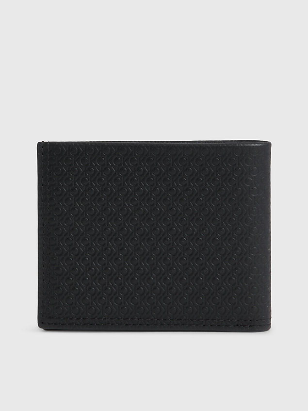 black skórzany składany portfel jednoczęściowy z logo i blokadą rfid dla mężczyźni - calvin klein