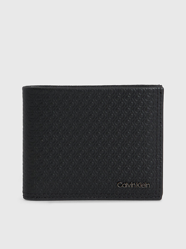 black/tonal mono leather rfid logo slimfold wallet for men calvin klein
