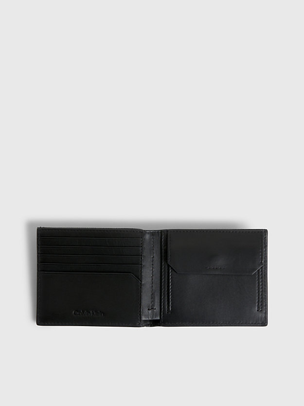black/tonal mono leather rfid logo billfold wallet for men calvin klein