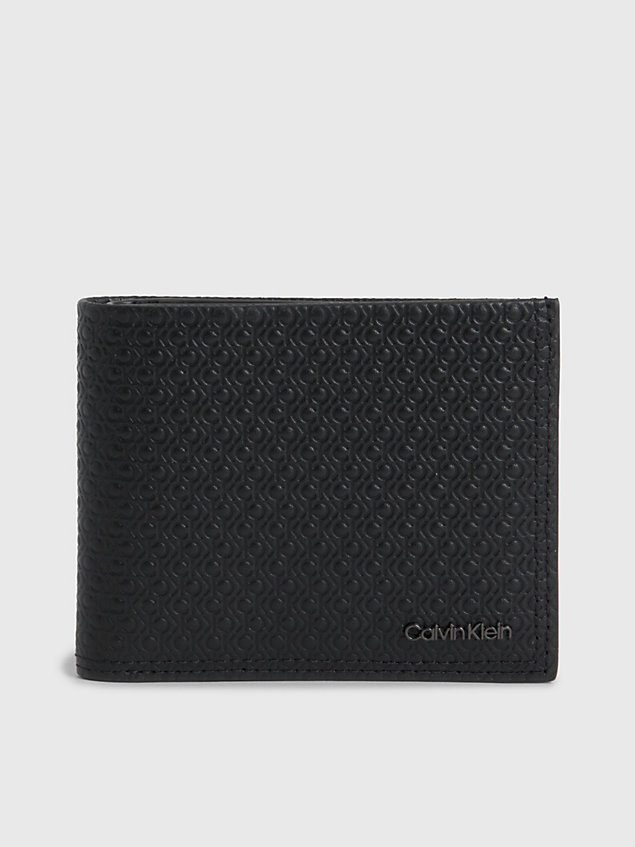 black leather rfid logo billfold wallet for men calvin klein