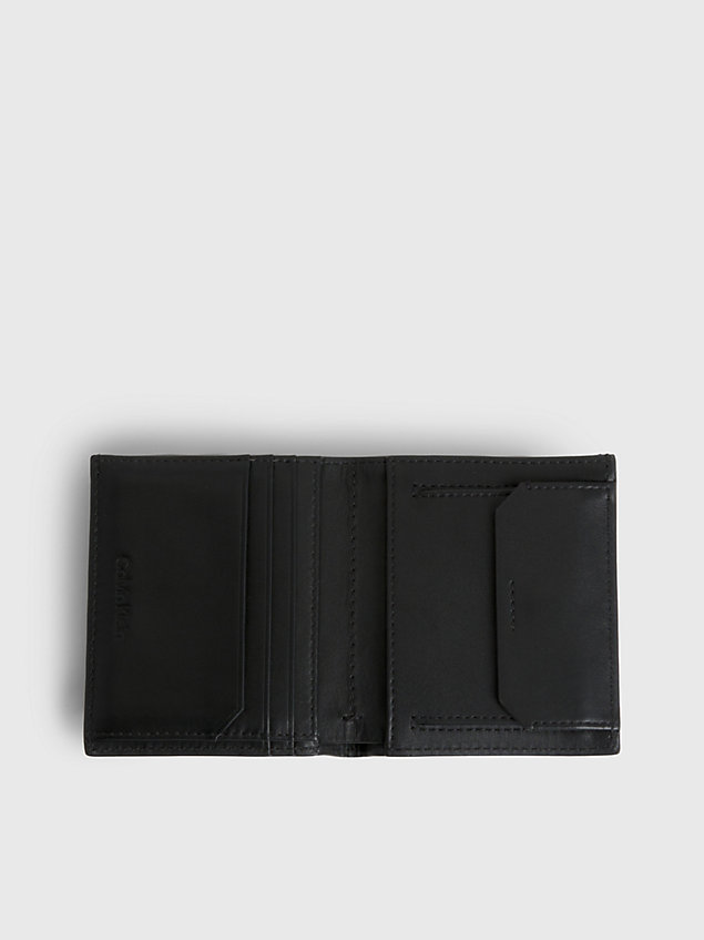 black leather rfid logo trifold wallet for men calvin klein