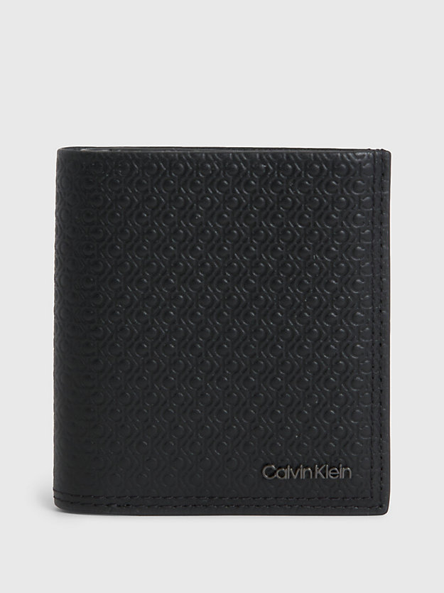 black/tonal mono leather rfid logo trifold wallet for men calvin klein