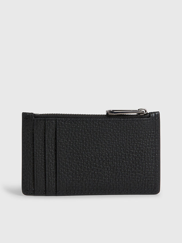 black leather cardholder with zip for men calvin klein