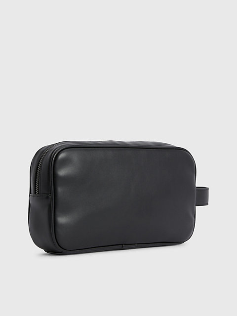 black faux leather wash bag for men calvin klein