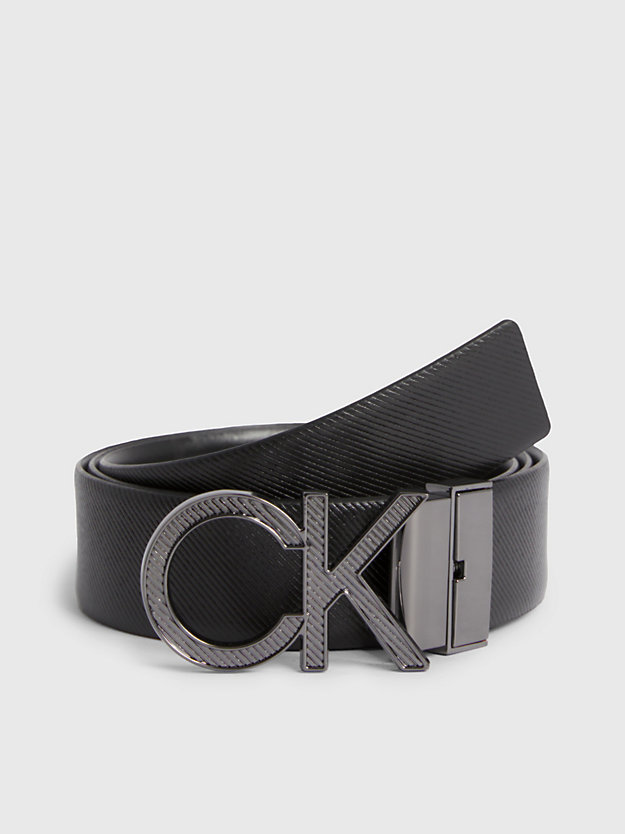 smooth black/texture reversible leather logo belt for men calvin klein