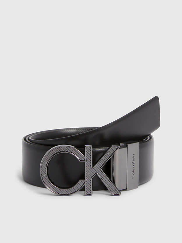 smooth black/texture leder-logo-gürtel zum wenden für herren - calvin klein