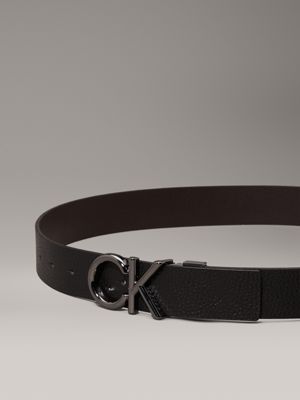 ck black pebble/dark brown smooth reversible leather logo belt for men calvin klein