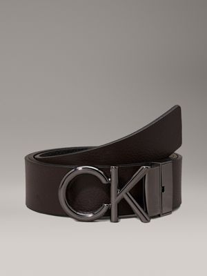 ck black pebble/dark brown smooth reversible leather logo belt for men calvin klein