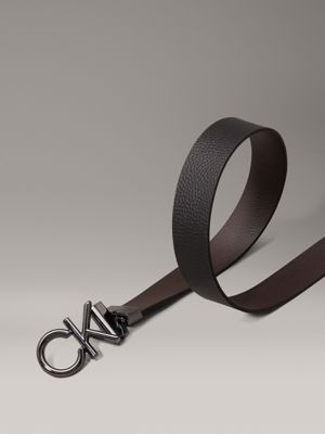 ck black pebble/dark brown smooth reversible leather logo belt for men calvin klein