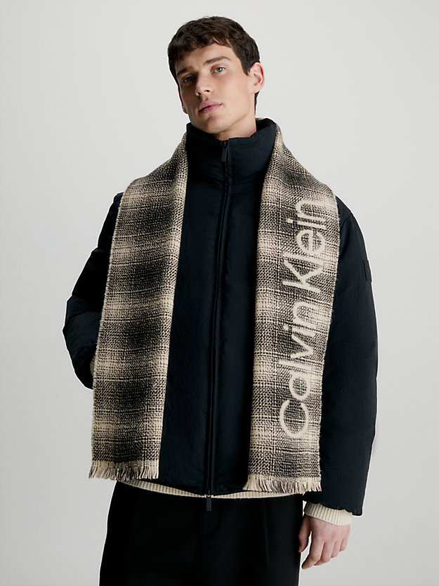 black and white check wool scarf for men calvin klein