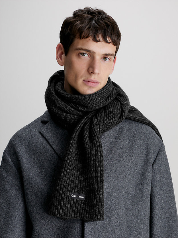 dark gray wool blend scarf for men calvin klein