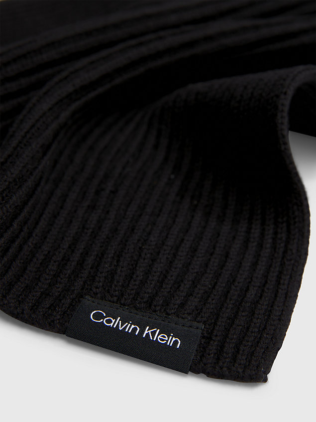 black szalik z mieszanki bawełny z kaszmirem dla mężczyźni - calvin klein