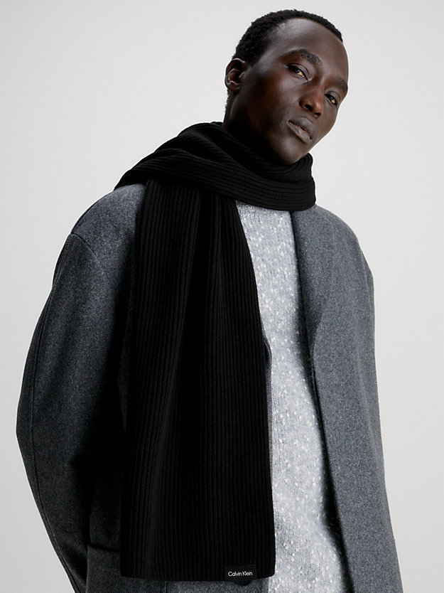 ck black cotton blend and cashmere scarf for men calvin klein