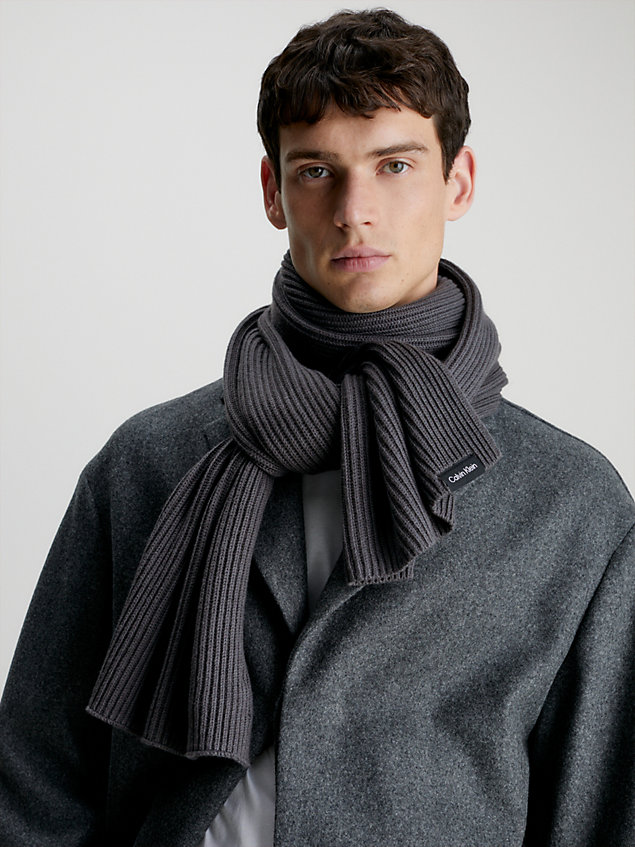 grey cotton blend and cashmere scarf for men calvin klein