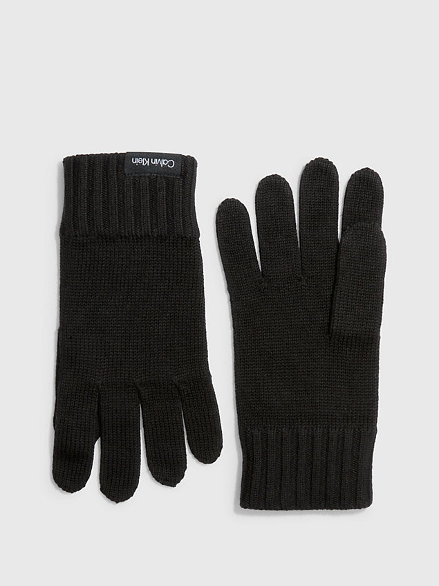 black cotton blend and cashmere gloves for men calvin klein