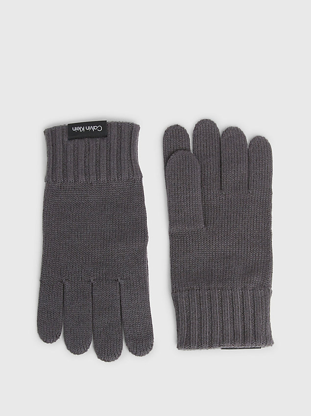 grey cotton blend and cashmere gloves for men calvin klein
