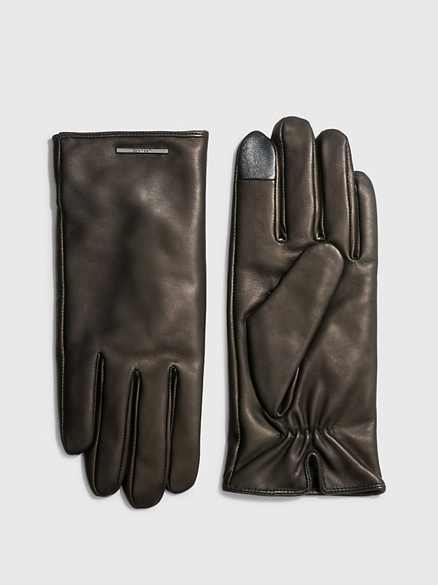 ck black leather gloves for men calvin klein