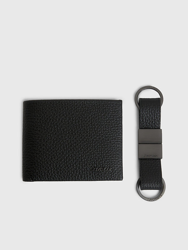 black leather wallet and keyring gift set for men calvin klein